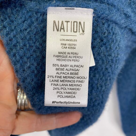 NATION Ltd Alpaca Wool Blend Cardigan Blue Puff Sleeve Sweater Cozy Chic Size XS - Picture 6 of 9